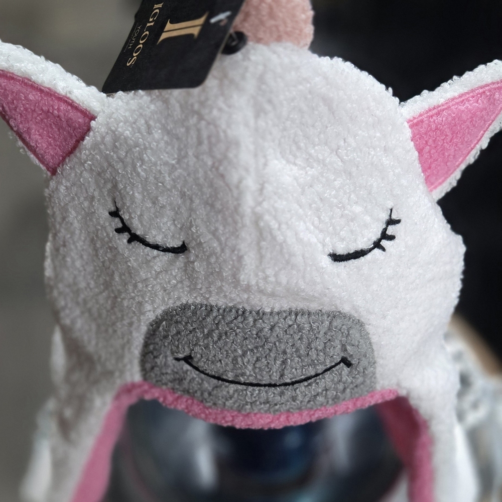 White and Pink Kids Animal Hat